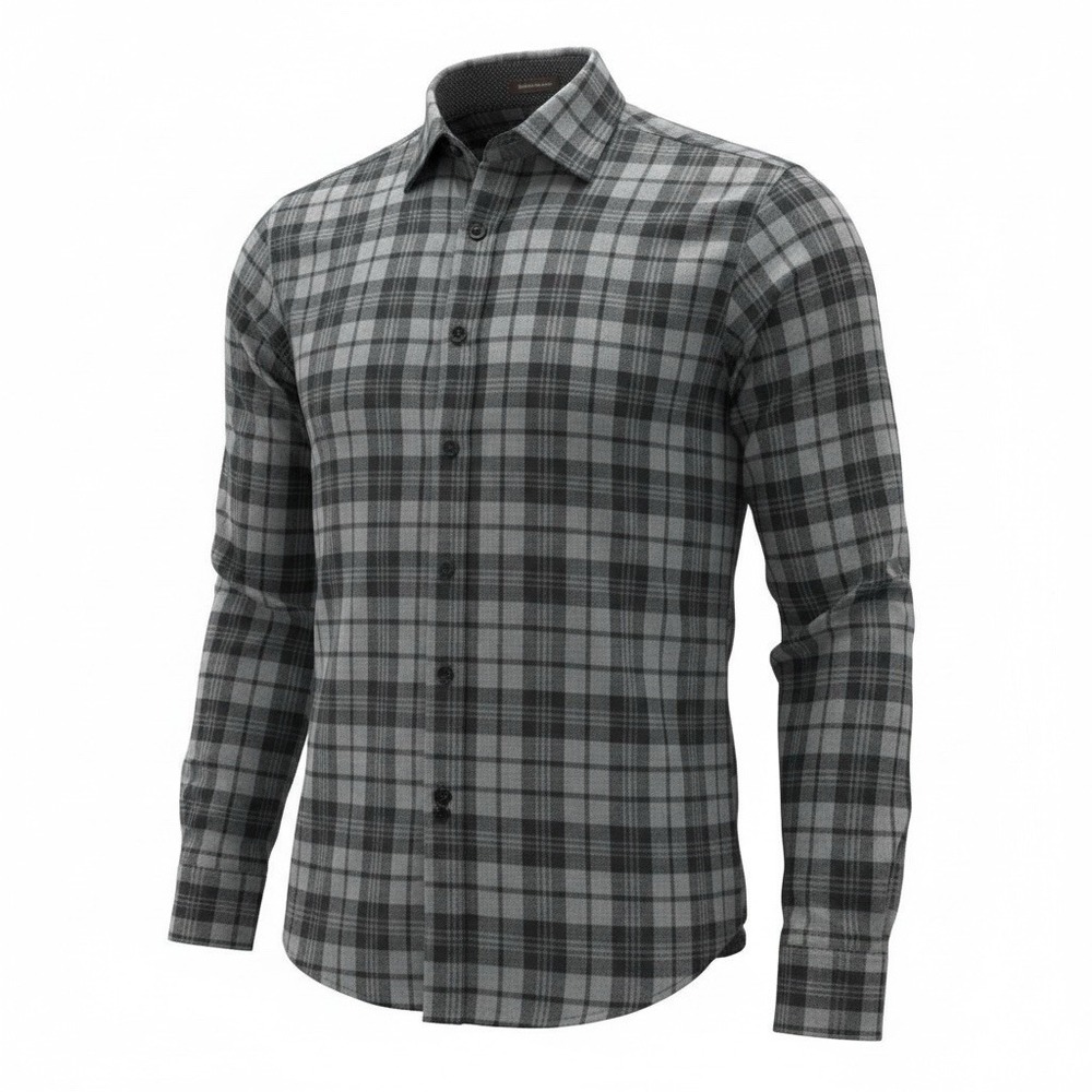 Men's James Tattersall Flannel Shirt XL Long Sleeve‎ Blue Gray Plaid